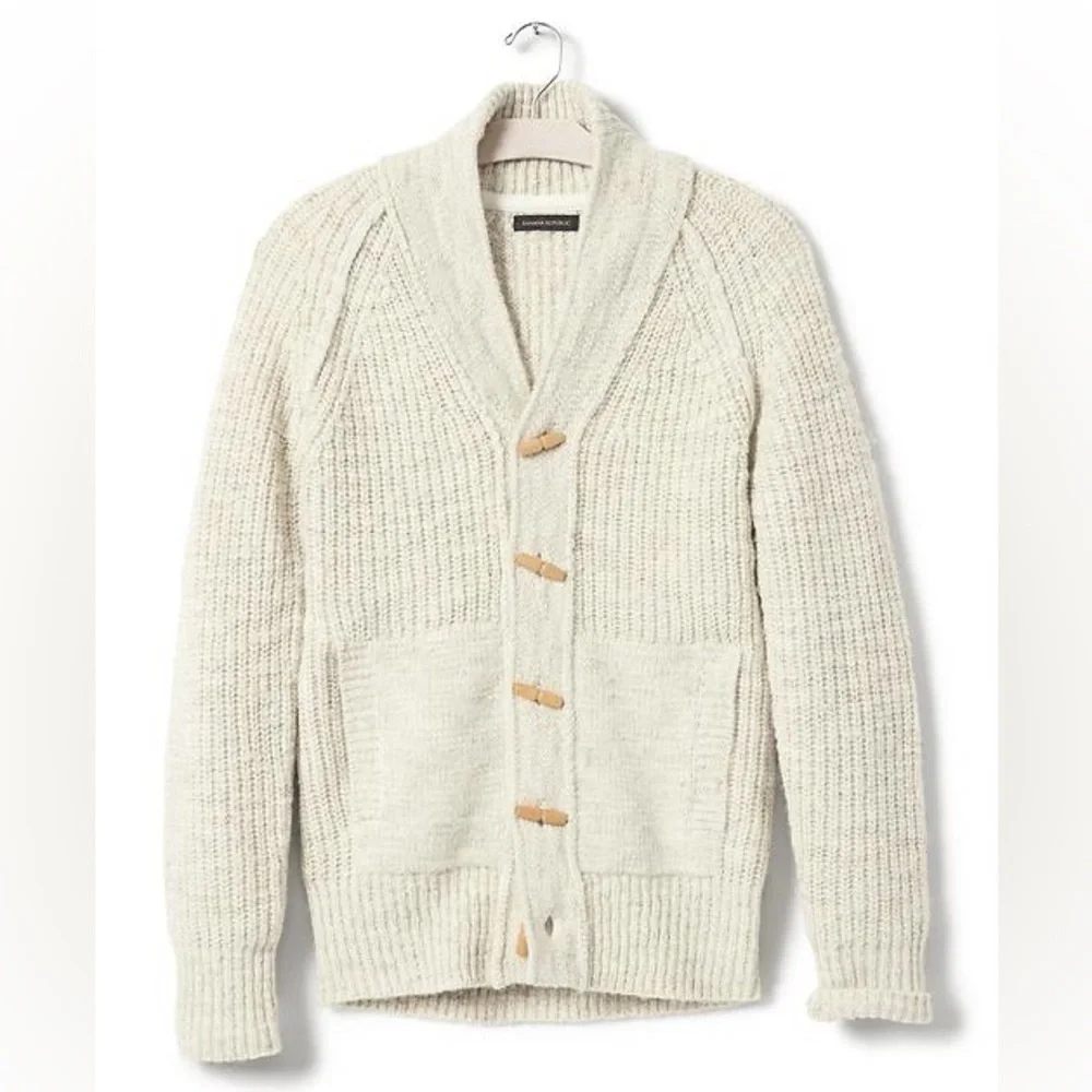 Banana Republic Heritage Men's Cream Shawl Collar Toggle Wool Blend Cardigan